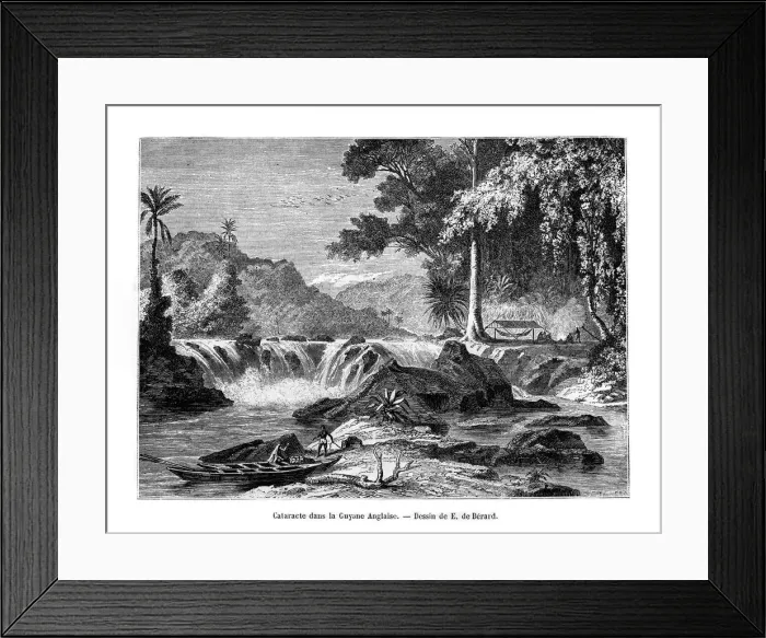Framed Print : Waterfall, British Guiana, South America, 19th century. Artist: E de Berard Framed Print : Waterfall, British Guiana, South America, 19th century. Artist: E de Berard