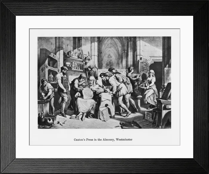 Framed Print : William Caxtons press in the Almonry, Westminster, 15th century, (19th century)