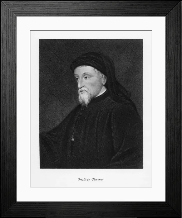 Framed Print : Geoffrey Chaucer, English author, poet, philosopher, bureaucrat, and diplomat, (19th century) Framed Print : Geoffrey Chaucer, English author, poet, philosopher, bureaucrat, and diplomat, (19th century)