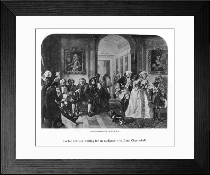 Framed Print : Doctor Johnson waiting for an audience with Lord Chesterfield, 19th century Framed Print : Doctor Johnson waiting for an audience with Lord Chesterfield, 19th century