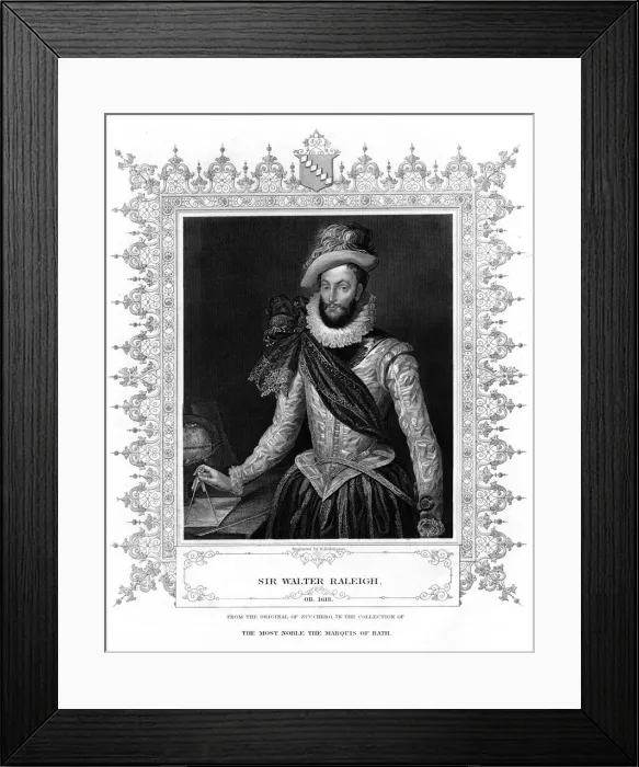 Framed Print : Sir Walter Raleigh, writer, poet, courtier and explorer, (19th century). Artist: H Robinson Framed Print : Sir Walter Raleigh, writer, poet, courtier and explorer, (19th century). Artist: H Robinson
