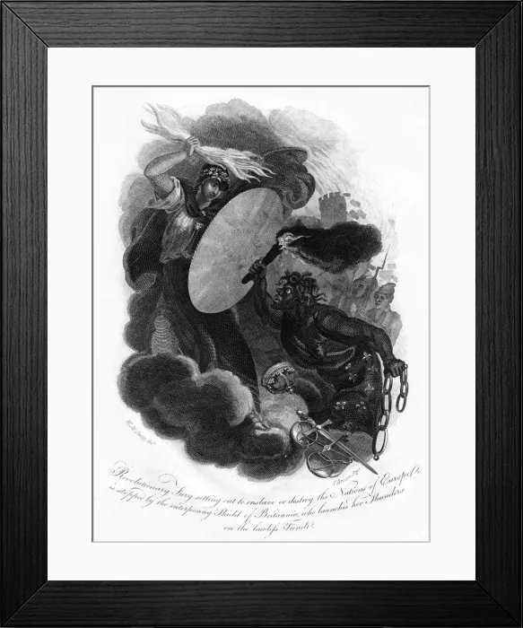 Framed Print : Revolutionary Fury and Britannia, 1814. Artist: I Brown Framed Print : Revolutionary Fury and Britannia, 1814. Artist: I Brown