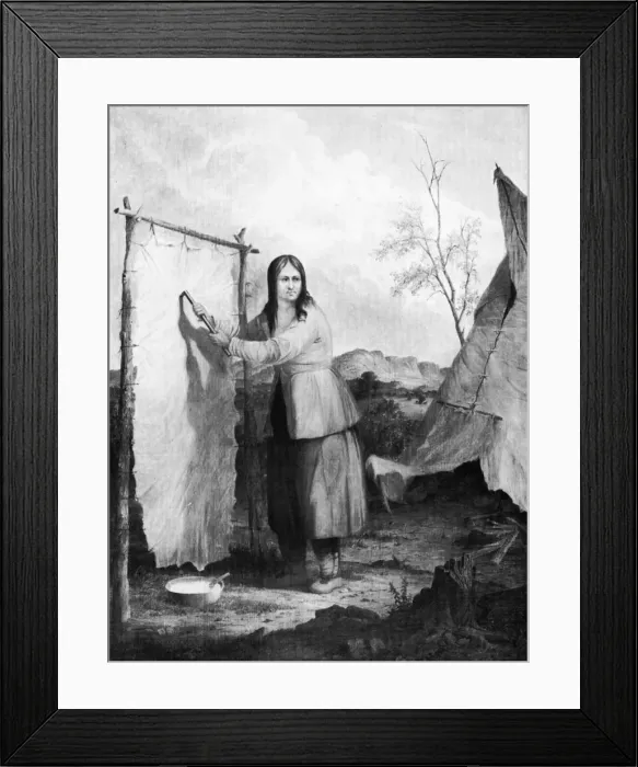 Framed Print : Indian Woman Dressing a Deer Skin, 1868. Artist: Seth Eastman Framed Print : Indian Woman Dressing a Deer Skin, 1868. Artist: Seth Eastman