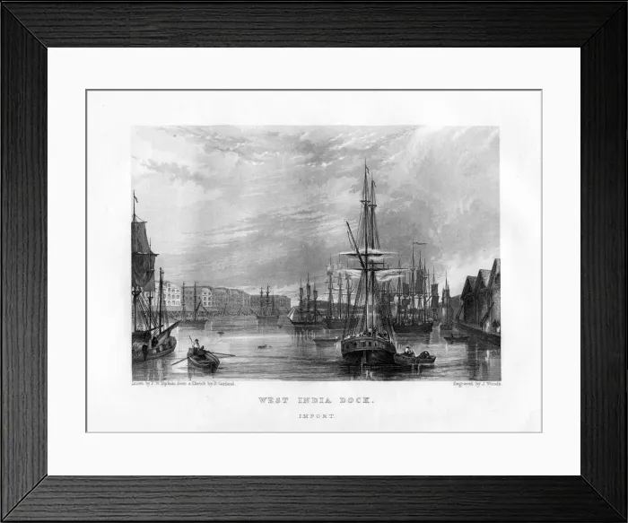 Framed Print : West India Dock, London, 19th century. Artist: J Woods Framed Print : West India Dock, London, 19th century. Artist: J Woods