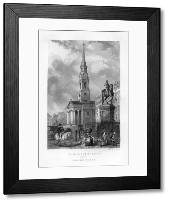 Framed Print : St Martins Church from Charing Cross, London, 19th century. Artist: J Woods Framed Print : St Martins Church from Charing Cross, London, 19th century. Artist: J Woods