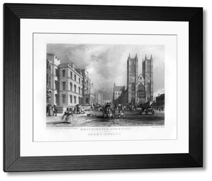 Framed Print : Westminster Hospital and Abbey Church, London, 19th century. Artist: J Woods Framed Print : Westminster Hospital and Abbey Church, London, 19th century. Artist: J Woods