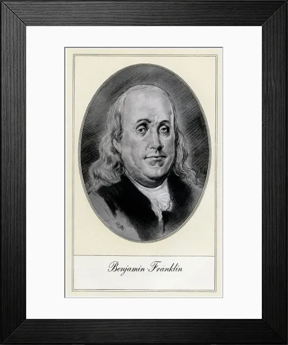 Framed Print : Benjamin Franklin, political figure and statesmen of the United States, (early 20th century). Artist: Gordon Ross Framed Print : Benjamin Franklin, political figure and statesmen of the United States, (early 20th century). Artist: Gordon Ross