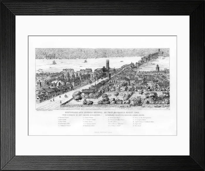 Framed Print : Southwark and London Bridge as they appeared about 1546, c1860. Artist: N Whittock Framed Print : Southwark and London Bridge as they appeared about 1546, c1860. Artist: N Whittock