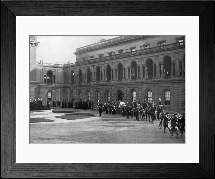 Framed Print : Queen Victorias funeral procession leaving Osborne House, Isle of Wight, February 1st, 1901. Artist: Hughes & Mullins Framed Print : Queen Victorias funeral procession leaving Osborne House, Isle of Wight, February 1st, 1901. Artist: Hughes & Mullins