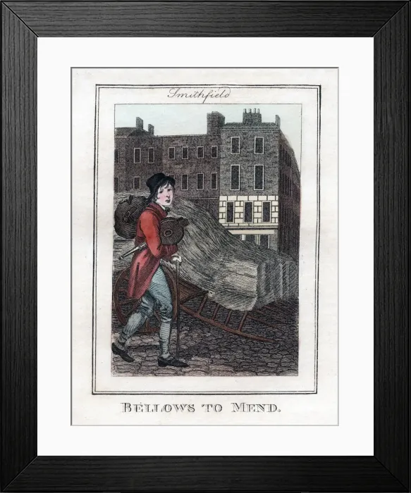 Framed Print : Bellows to Mend, Smithfield, London, 1805 Framed Print : Bellows to Mend, Smithfield, London, 1805