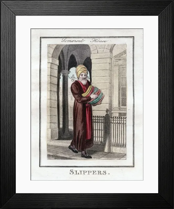 Framed Print : Slippers, Somerset House, London, 1805 Framed Print : Slippers, Somerset House, London, 1805