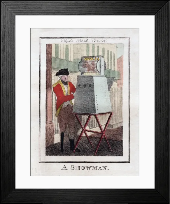 Framed Print : A Showman, Hyde Park Corner, London, 1805 Framed Print : A Showman, Hyde Park Corner, London, 1805