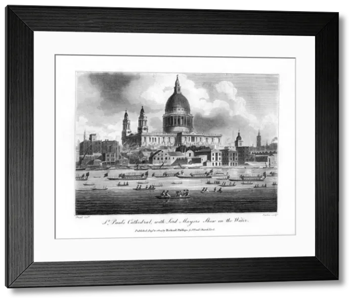 Framed Print : St Pauls Cathedral, with the Lord Mayors Show on the Water, London, 1804. Artist: Newton Framed Print : St Pauls Cathedral, with the Lord Mayors Show on the Water, London, 1804. Artist: Newton