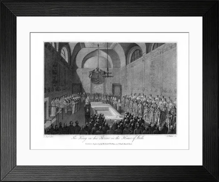 Framed Print : The King on his Throne in the House of Lords, London, 1804. Artist: James Fittler Framed Print : The King on his Throne in the House of Lords, London, 1804. Artist: James Fittler