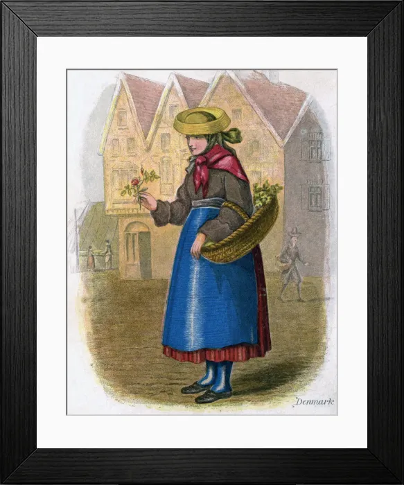 Framed Print : Danish Woman selling Flowers, 1809. Artist: W Dickes Framed Print : Danish Woman selling Flowers, 1809. Artist: W Dickes