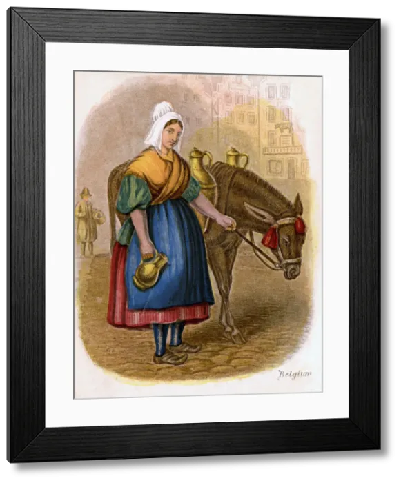 Framed Print : Belgian Milk-Woman, 1809. Artist: W Dickes Framed Print : Belgian Milk-Woman, 1809. Artist: W Dickes