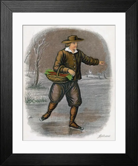 Framed Print : Dutch Man Skating with a Basket of Vegatables, 1809. Artist: W Dickes Framed Print : Dutch Man Skating with a Basket of Vegatables, 1809. Artist: W Dickes