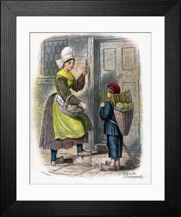 Framed Print : French Woman and Child Selling Fruit, 1809. Artist: W Dickes Framed Print : French Woman and Child Selling Fruit, 1809. Artist: W Dickes
