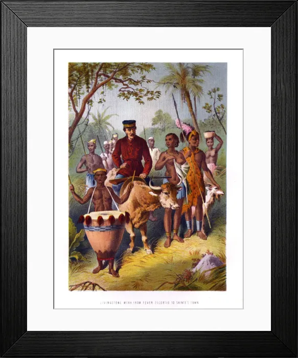 Framed Print : Livingstone Weak From Fever Escorted to Shintes Town, 19th century Framed Print : Livingstone Weak From Fever Escorted to Shintes Town, 19th century