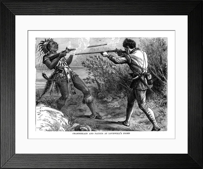 Framed Print : Chamberlain and Paugus at Lovewells Fight, 1725, (1872) Framed Print : Chamberlain and Paugus at Lovewells Fight, 1725, (1872)