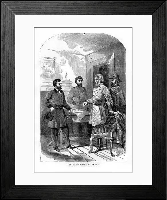 Framed Print : Robert E Lee surrenders to Ulyssess Grant, 9 April 1865, (1872) Framed Print : Robert E Lee surrenders to Ulyssess Grant, 9 April 1865, (1872)