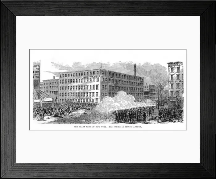 Framed Print : The New York Draft Riots, Second Avenue, New York City, 13-16 July 1863, (1872)