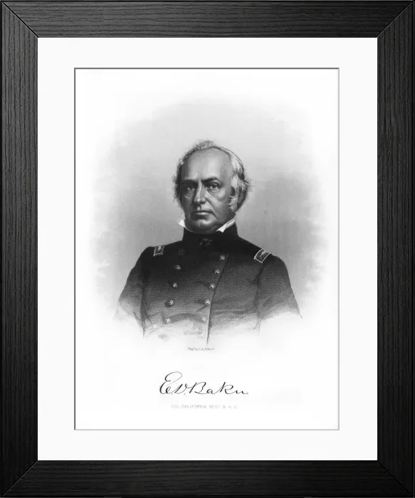 Framed Print : Edward Dickinson Baker, American politician, lawyer, and military leader, (1872). Artist: John A O Neill Framed Print : Edward Dickinson Baker, American politician, lawyer, and military leader, (1872). Artist: John A O Neill