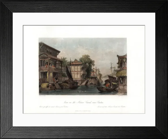Framed Print : Scene on the Honan Canal, near Canton, China, c1840. Artist: James B Allen Framed Print : Scene on the Honan Canal, near Canton, China, c1840. Artist: James B Allen