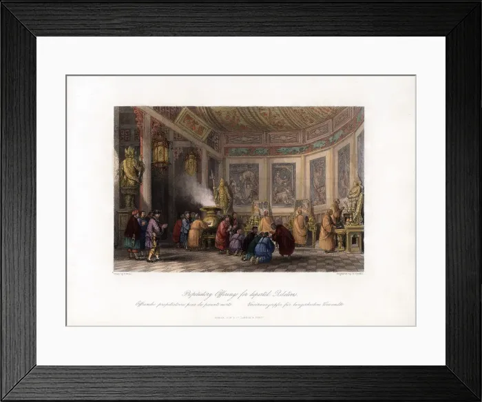 Framed Print : Propitiatory Offerings for Departed Relatives, China, c1840. Artist: E Challis Framed Print : Propitiatory Offerings for Departed Relatives, China, c1840. Artist: E Challis