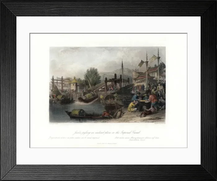 Framed Print : Junks Passing an Inclined Plane on the Imperial Canal, China, c1840. Artist: W Floyd Framed Print : Junks Passing an Inclined Plane on the Imperial Canal, China, c1840. Artist: W Floyd