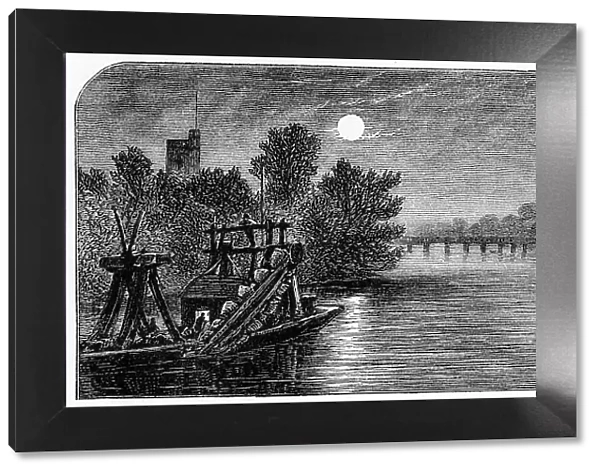 Putney Bridge and Church by Moonlight, 1880. Artist: Robert Taylor Pritchett
