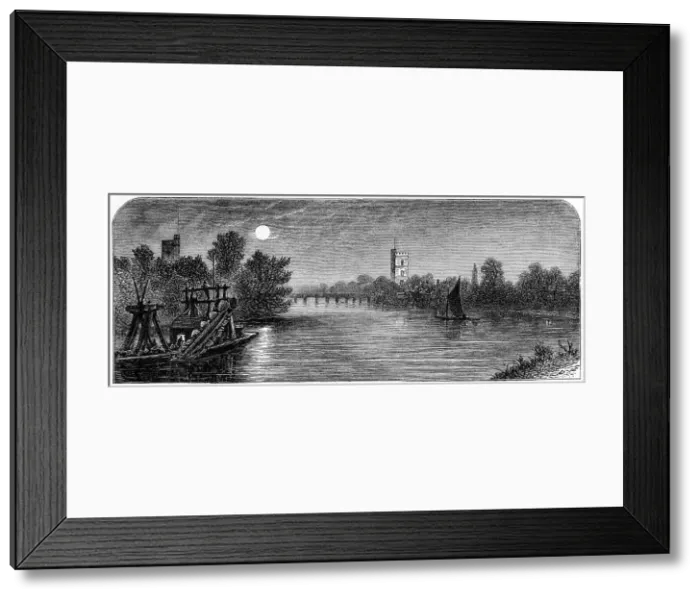 Framed Print : Putney Bridge and Church by Moonlight, 1880. Artist: Robert Taylor Pritchett Framed Print : Putney Bridge and Church by Moonlight, 1880. Artist: Robert Taylor Pritchett