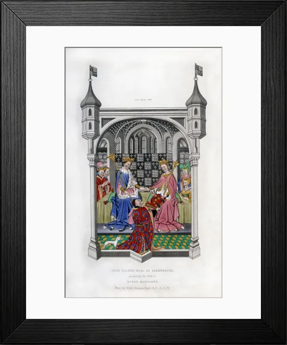 Framed Print : The Earl of Shrewsbury presenting his book to Queen Margaret, c1445, (1843). Artist: Henry Shaw Framed Print : The Earl of Shrewsbury presenting his book to Queen Margaret, c1445, (1843). Artist: Henry Shaw