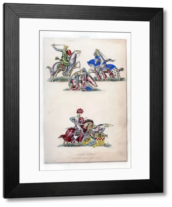 Framed Print : Knights fighting, c1260, (1843). Artist: Henry Shaw Framed Print : Knights fighting, c1260, (1843). Artist: Henry Shaw