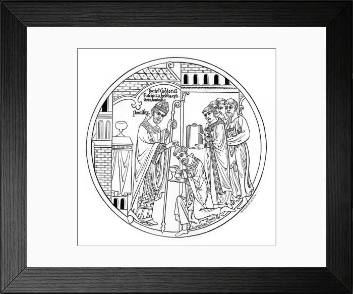 Framed Print : Hedda of Winchester consecrates St Guthlac, late 12th century, (1843). Artist: Henry Shaw Framed Print : Hedda of Winchester consecrates St Guthlac, late 12th century, (1843). Artist: Henry Shaw