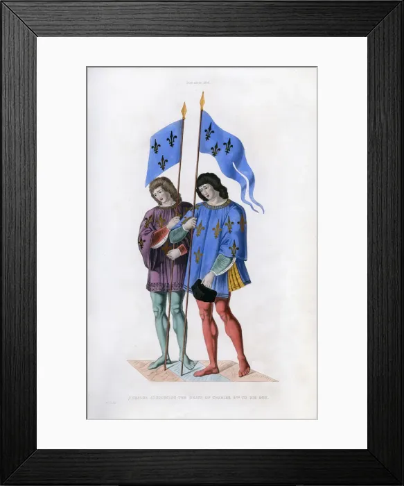 Framed Print : Heralds announcing the death of Charles VI to his son, c1500, (1843). Artist: Henry Shaw