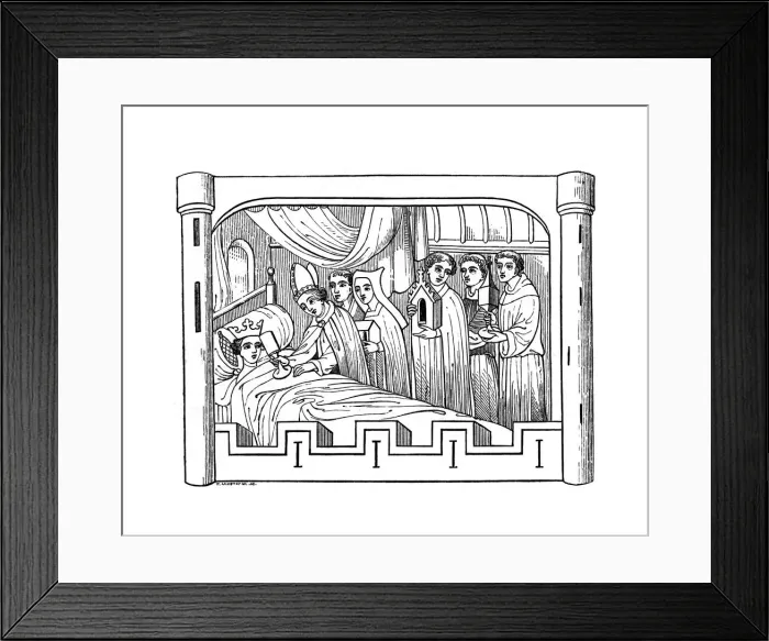 Framed Print : Louis, the eldest son of Philip Auguste, king of France, lies ill in bed, 1191, (1843). Artist: Henry Shaw Framed Print : Louis, the eldest son of Philip Auguste, king of France, lies ill in bed, 1191, (1843). Artist: Henry Shaw