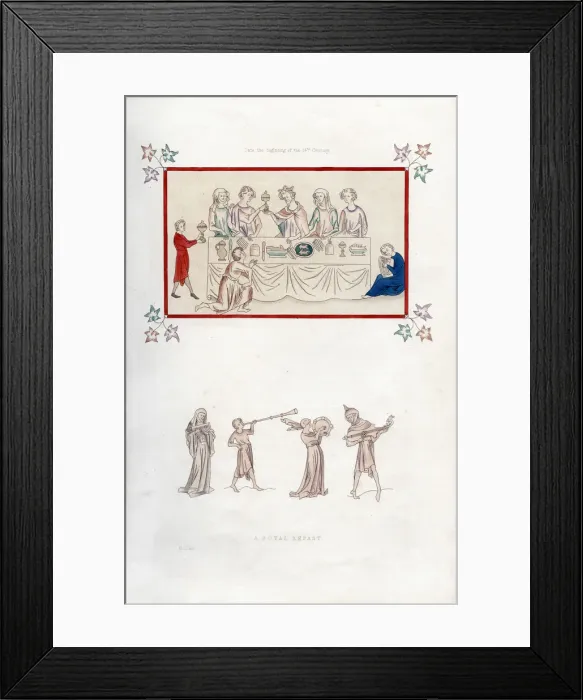 Framed Print : A royal repast, early 14th century, (1843). Artist: Henry Shaw Framed Print : A royal repast, early 14th century, (1843). Artist: Henry Shaw