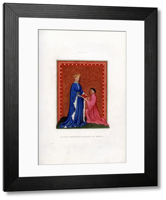 Framed Print : Occleve presenting his book to Henry V, c1410, (1843). Artist: Henry Shaw Framed Print : Occleve presenting his book to Henry V, c1410, (1843). Artist: Henry Shaw
