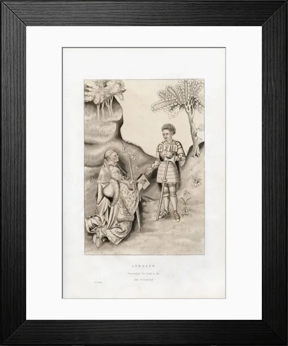 Framed Print : Lydgate presenting his book to the Earl of Salisbury, 1426, (1843). Artist: Henry Shaw Framed Print : Lydgate presenting his book to the Earl of Salisbury, 1426, (1843). Artist: Henry Shaw
