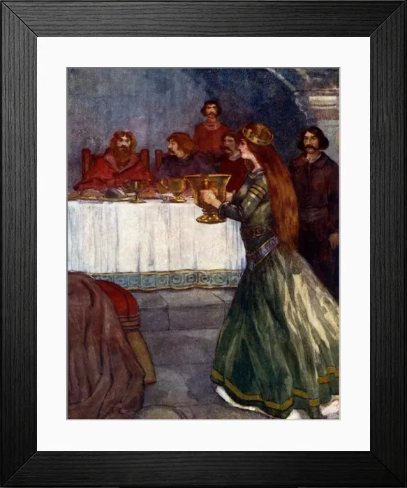 Framed Print : Rowena came into the room carrying a beautiful golden cup, c430 AD, (1905). Artist: As Forrest Framed Print : Rowena came into the room carrying a beautiful golden cup, c430 AD, (1905). Artist: As Forrest