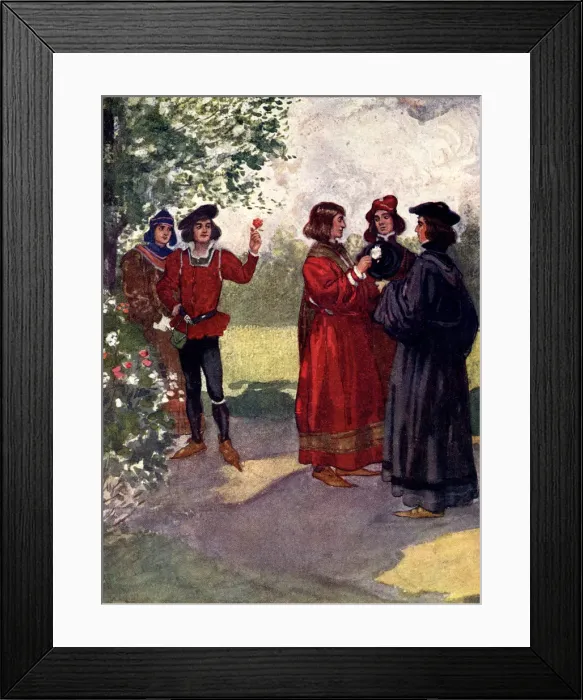 Framed Print : The nobles plucked red or white roses and put them in their caps, 15th century, (1905). Artist: As Forrest Framed Print : The nobles plucked red or white roses and put them in their caps, 15th century, (1905). Artist: As Forrest