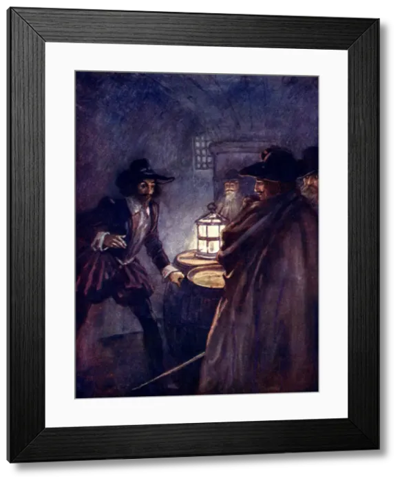 Framed Print : Stern men with drawn swords closed in upon him, 1605, (1905). Artist: As Forrest Framed Print : Stern men with drawn swords closed in upon him, 1605, (1905). Artist: As Forrest