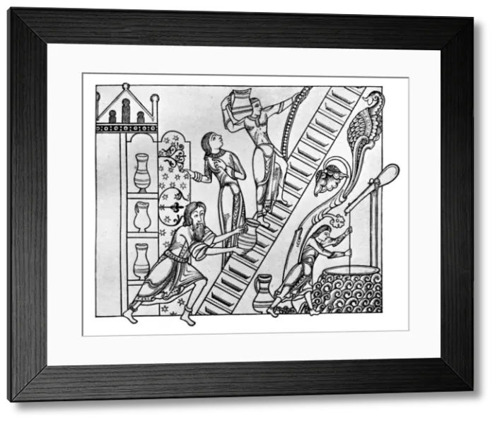 Framed Print : A Norman butler and his assistants, (1910) Framed Print : A Norman butler and his assistants, (1910)