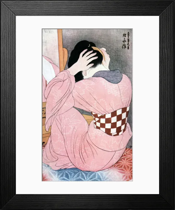 Framed Print : A Girl Dressing her Hair, or, Woman with an Undersash, c1921. Artist: Ito Shinsui Framed Print : A Girl Dressing her Hair, or, Woman with an Undersash, c1921. Artist: Ito Shinsui