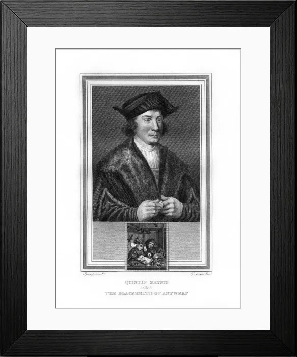Framed Print : Quentin Matsys, painter in the Flemish tradition, (1825). Artist: John Corner Framed Print : Quentin Matsys, painter in the Flemish tradition, (1825). Artist: John Corner