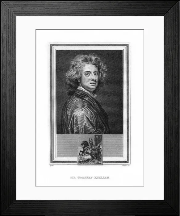 Framed Print : Sir Godfrey Kneller, German-born English Baroque era painter, (1825). Artist: John Corner Framed Print : Sir Godfrey Kneller, German-born English Baroque era painter, (1825). Artist: John Corner