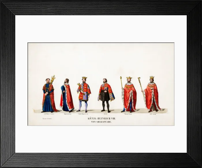 Framed Print : Theatre costume designs for Shakespeares play, Henry VIII, 19th century Framed Print : Theatre costume designs for Shakespeares play, Henry VIII, 19th century