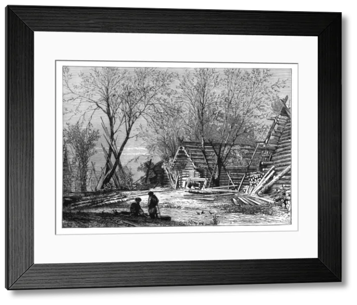 Framed Print : A Russian village on the banks of the Volga, c1890