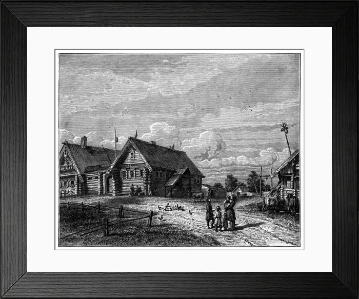 Framed Print : A Russian village in the southern agricultural zone, c1890